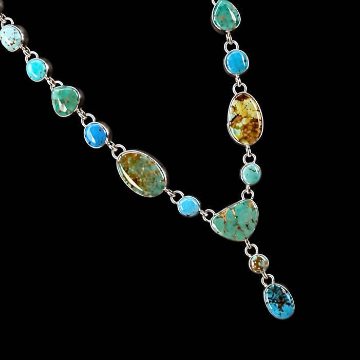 Mixed Mine Turquoise lariat handcrafted by Native American artist Randy Billy