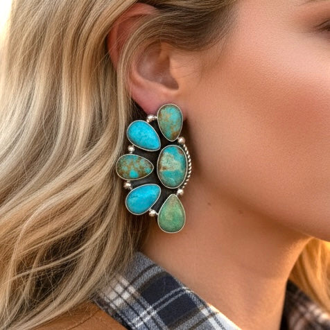 Tyrone Turquoise earrings handcrafted by Native American artist Della Wylie