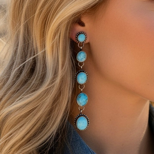Golden Hills Turquoise earrings handcrafted by Native American artist Navajo D