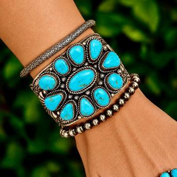 Kingman Turquoise bracelet handcrafted by Native American artist Tillie Jon