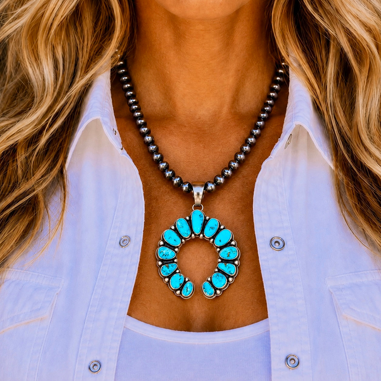 Natural Morenci Turquoise pendant handcrafted by Native American artist Bobby Johnson