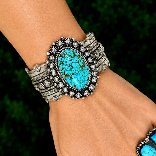 Natural WaterWeb Kingman Turquoise cuff handcrafted by Native American artist Michael Calladitto