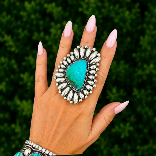 Kingman Turquoise ring handcrafted by Native American artist Marcus Chavez