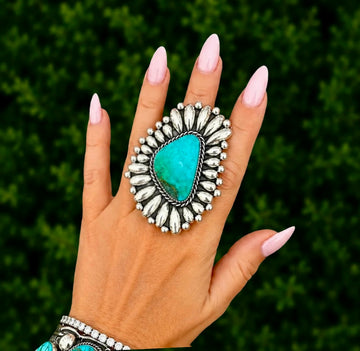 Kingman Turquoise ring handcrafted by Native American artist Marcus Chavez