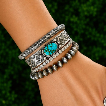 High-Grade Natural Royston Turquoise cuff handcrafted by Native American artist Kevin Billah