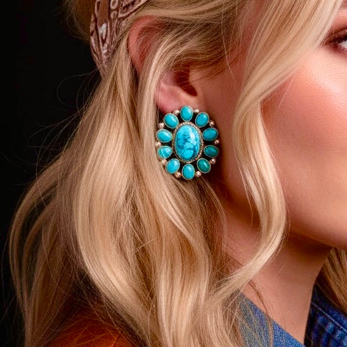 Kingman Turquoise earrings handcrafted by Native American artist Shirley Henry