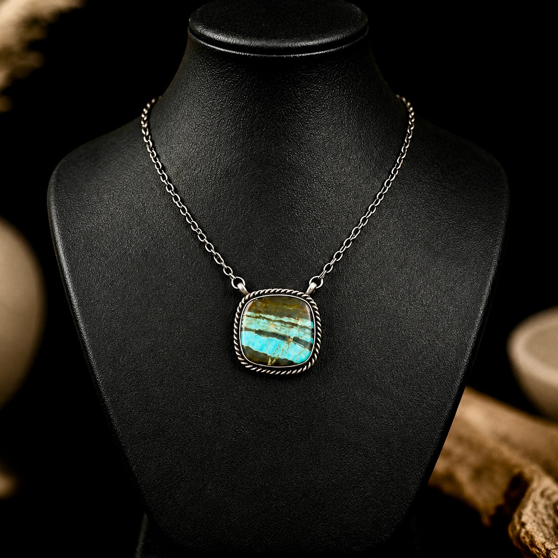 Mine #8 Turquoise bar necklace handcrafted by Native American artist Johnny Dixon
