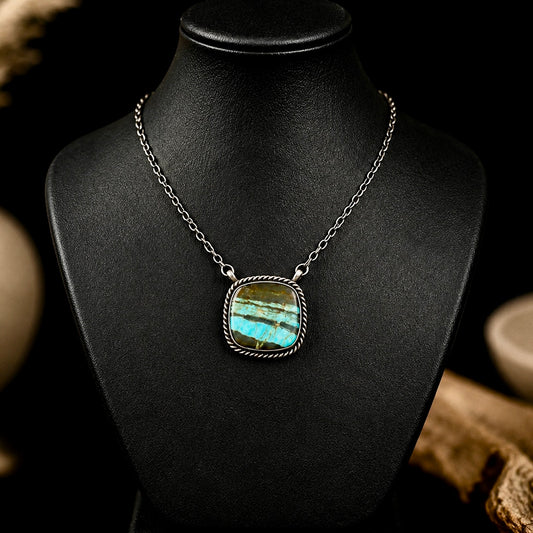 Mine #8 Turquoise bar necklace handcrafted by Native American artist Johnny Dixon
