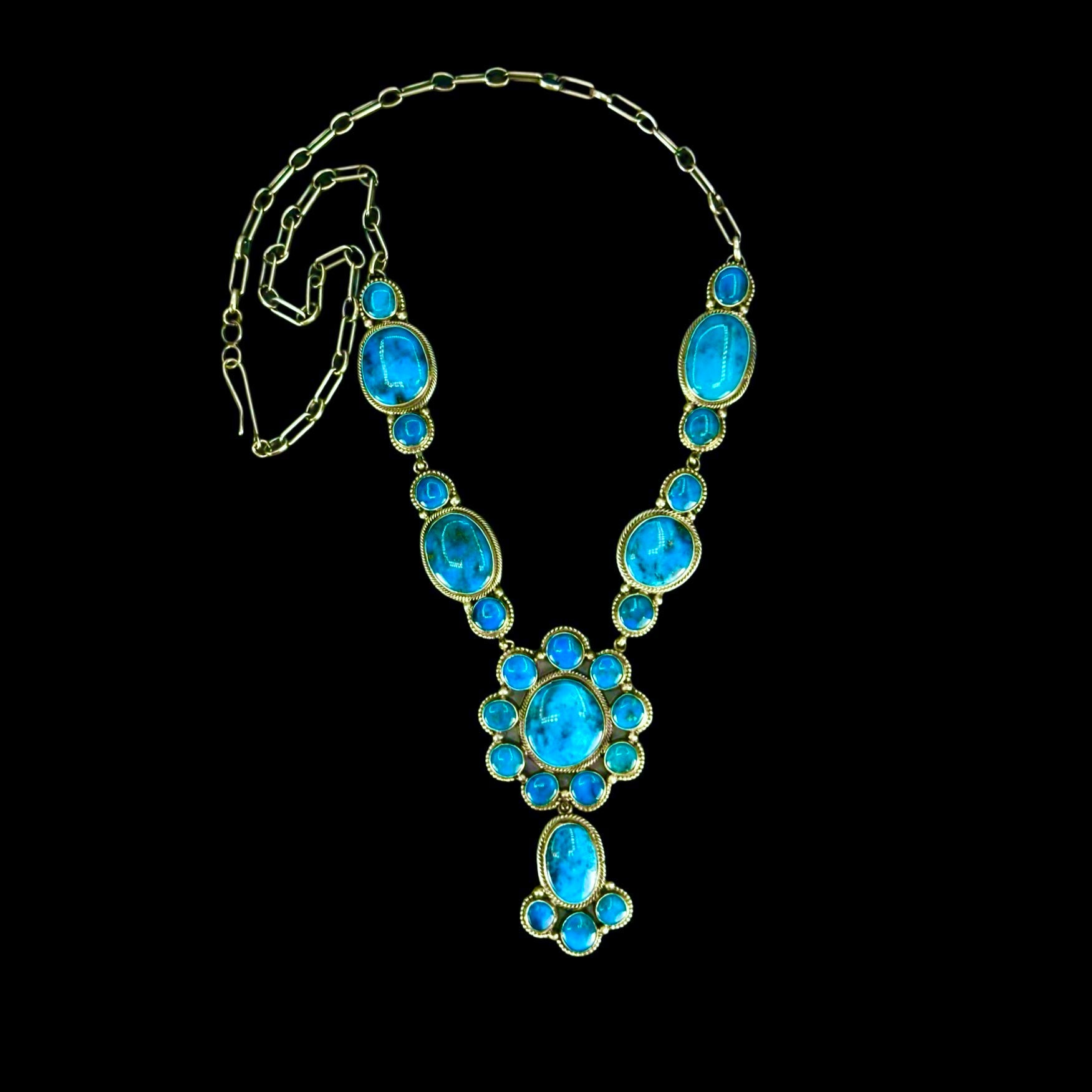 Royston Turquoise lariat handcrafted by Native American artist Justine Tso