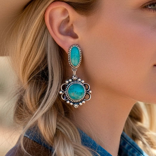 Armenian Turquoise earrings handcrafted by Native American artist Sharon Francis