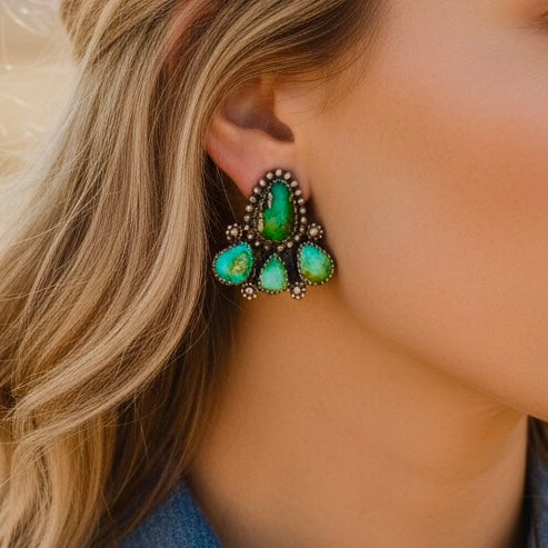 Sonoran Gold Turquoise earrings handcrafted by Native American artist Chris Etsitty
