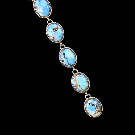 Golden Hills Turquoise lariat handcrafted by Native American artist Delaine & Dwayne Nez
