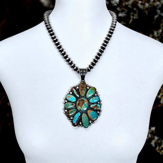 Ex-Large Mixed Mine Turquoise pendant handcrafted by Native American artist Marcus Chavez