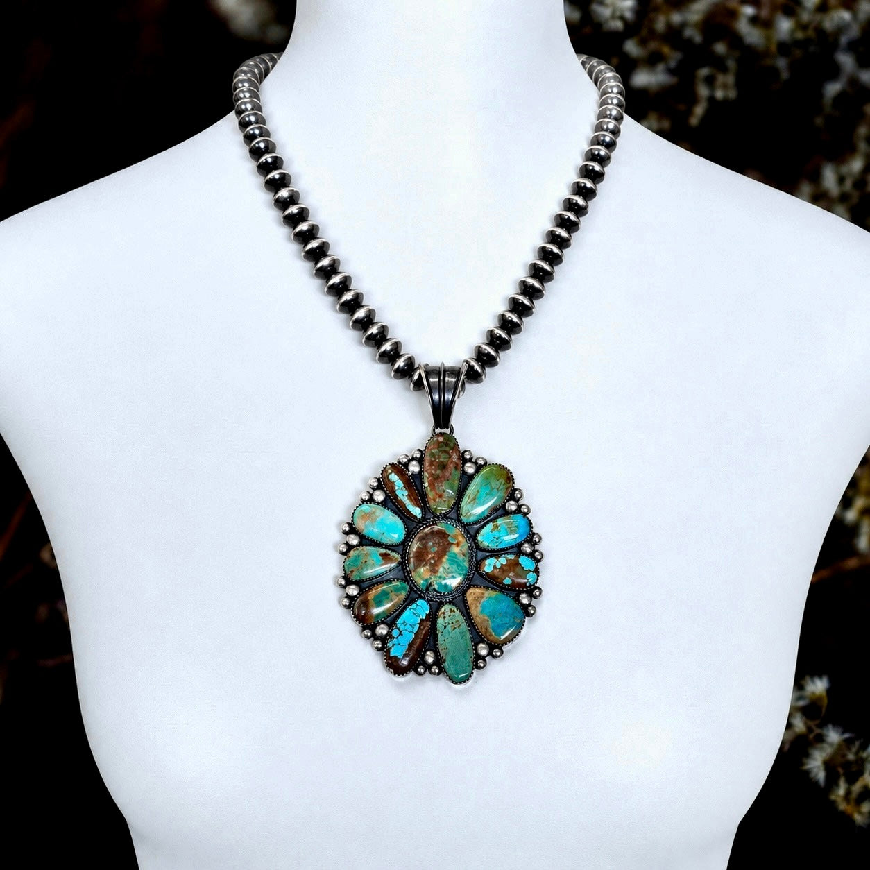 Ex-Large Mixed Mine Turquoise pendant handcrafted by Native American artist Marcus Chavez