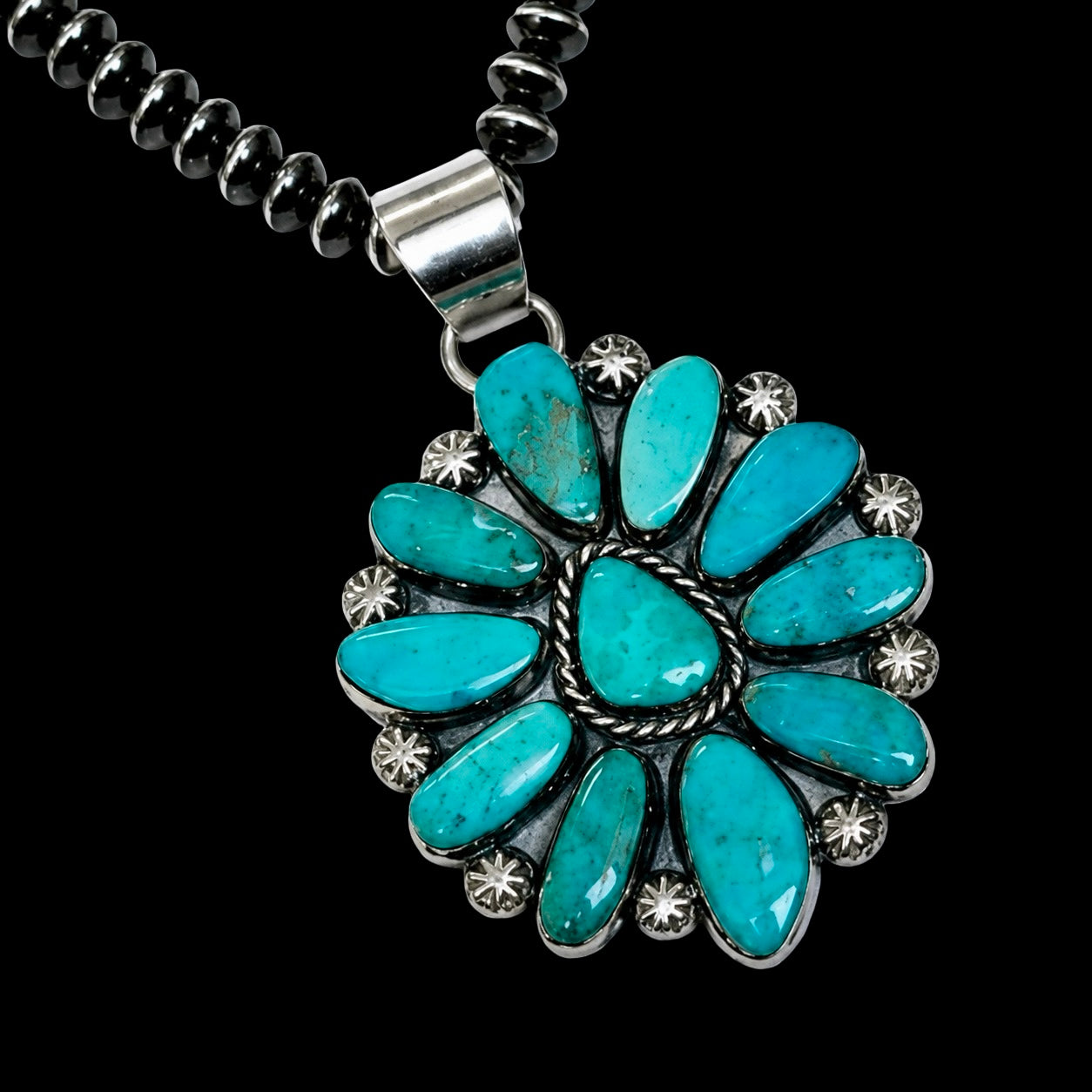 Kingman Turquoise pendant handcrafted by Native American artist Lorenzo and Jerilyn Chee