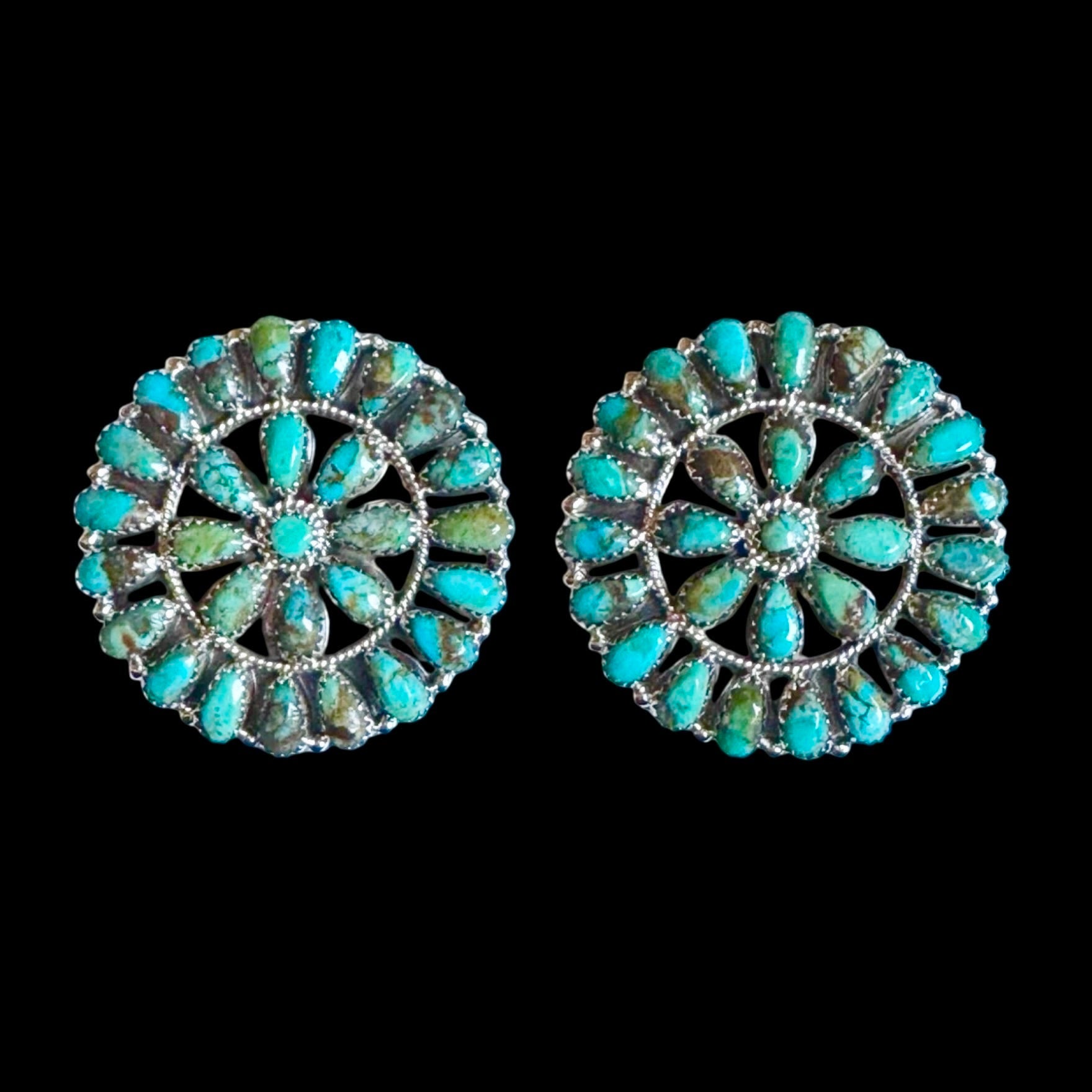 Kingman Turquoise earrings handcrafted by Native American artist Ophelia Moses