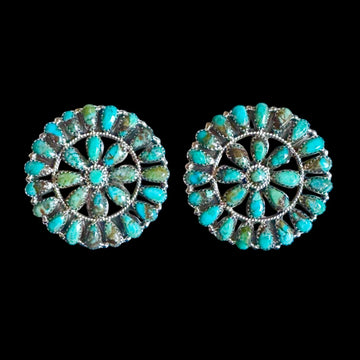 Kingman Turquoise earrings handcrafted by Native American artist Ophelia Moses