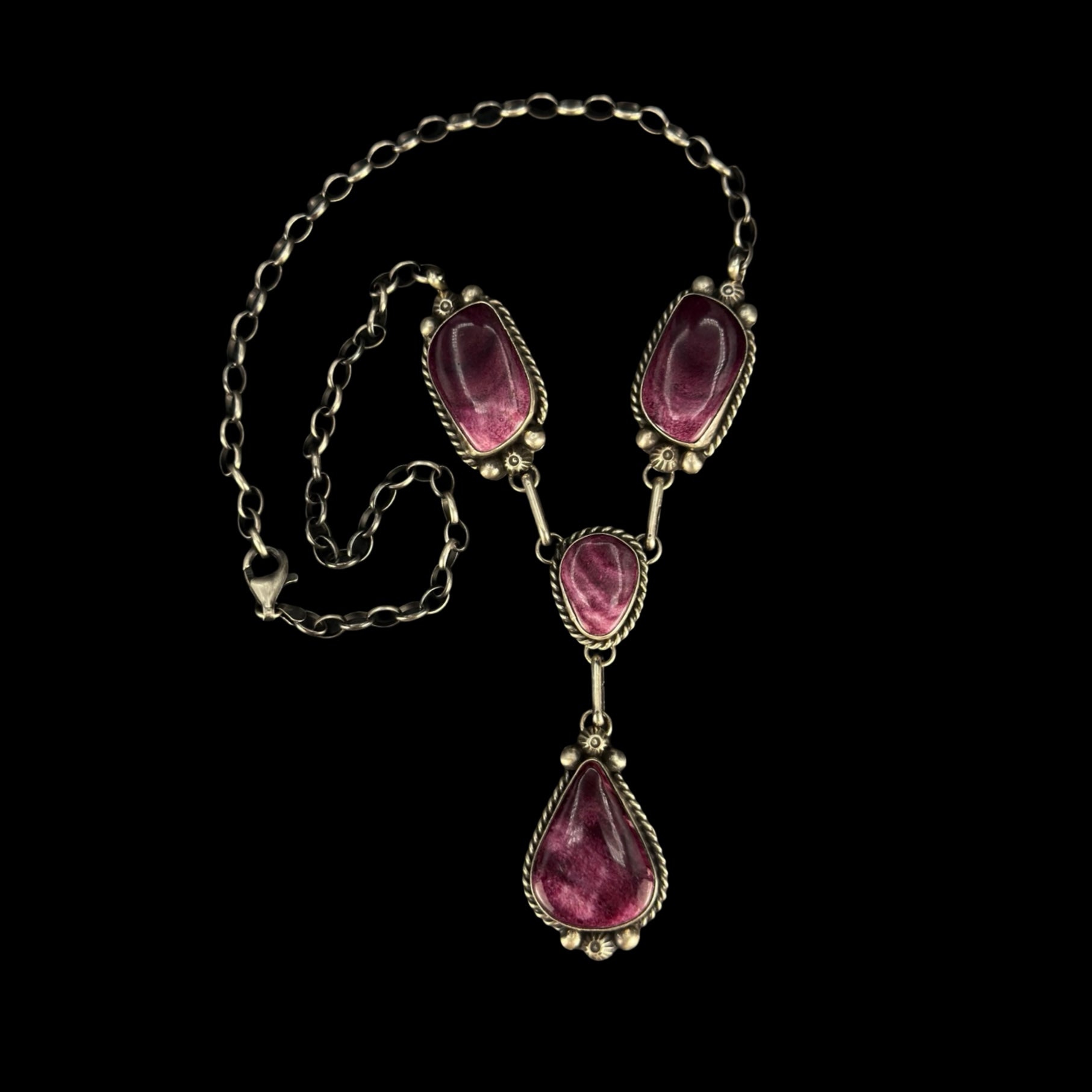 Purple Spiny Oyster lariat handcrafted by Native American artist Augustine Largo
