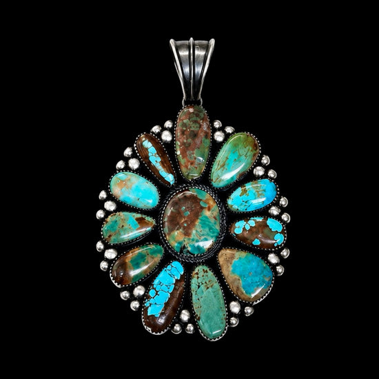 Ex-Large Mixed Mine Turquoise pendant handcrafted by Native American artist Marcus Chavez