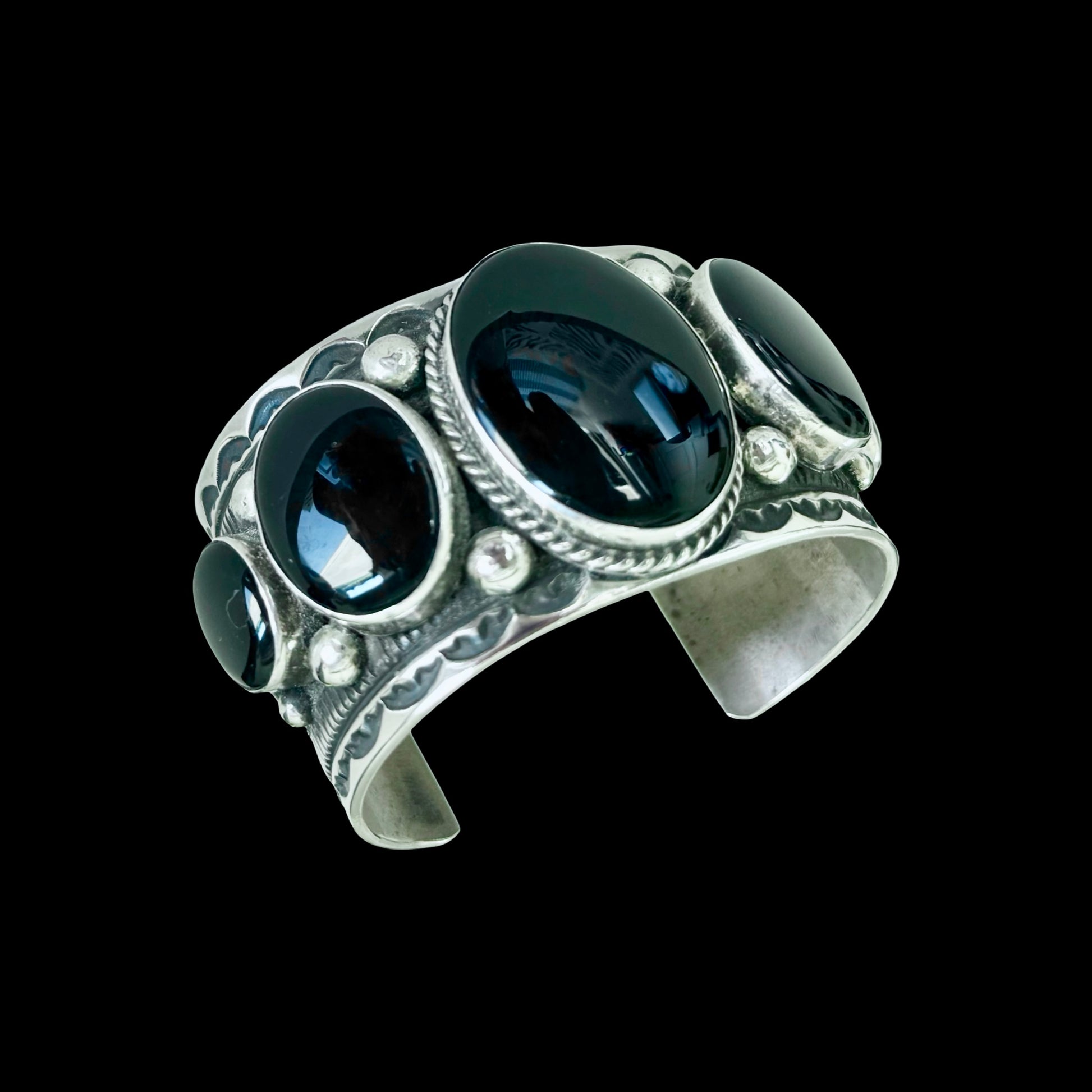 5 Stone Black Onyx cuff handcrafted by Native American artist Guy Hoskie