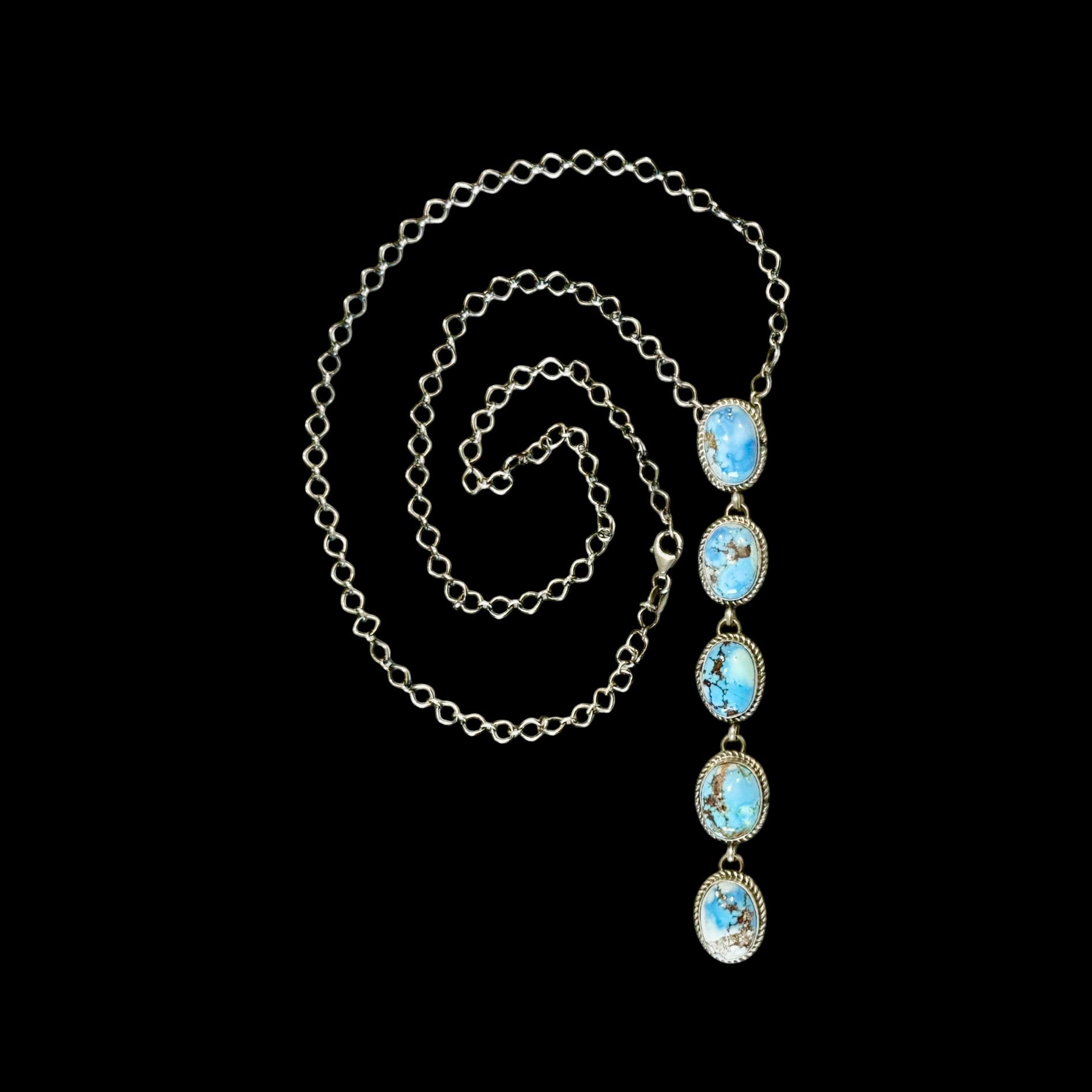 Golden Hills Turquoise lariat handcrafted by Native American artist Delaine & Dwayne Nez