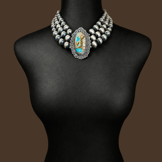 Royston Ribbon Turquoise choker handcrafted by Native American artist Sunshine Reeves