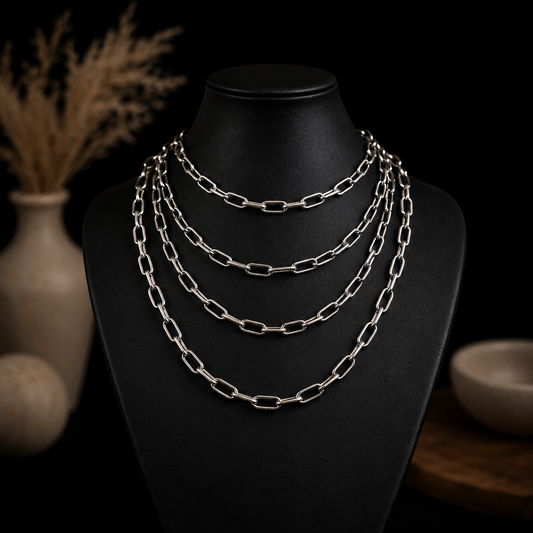Sterling Silver paperclip necklace handcrafted by Native American artist Lenora Garcia
