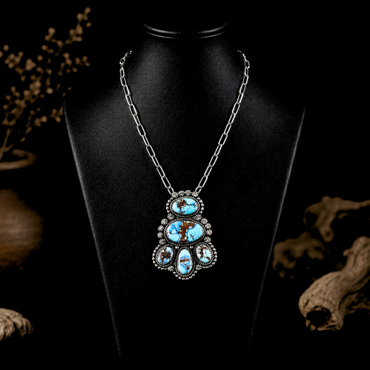 Natural Golden Hills Turquoise necklace handcrafted by Native American artist Jeff James