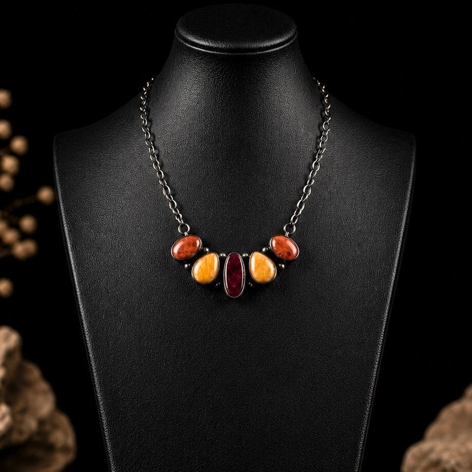 Mixed Spiny Oyster necklace handcrafted by Native American artist Antoinette Martinez