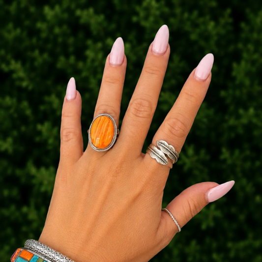 Orange Spiny Oyster ring handcrafted by Native American artist Antoinette Martinez