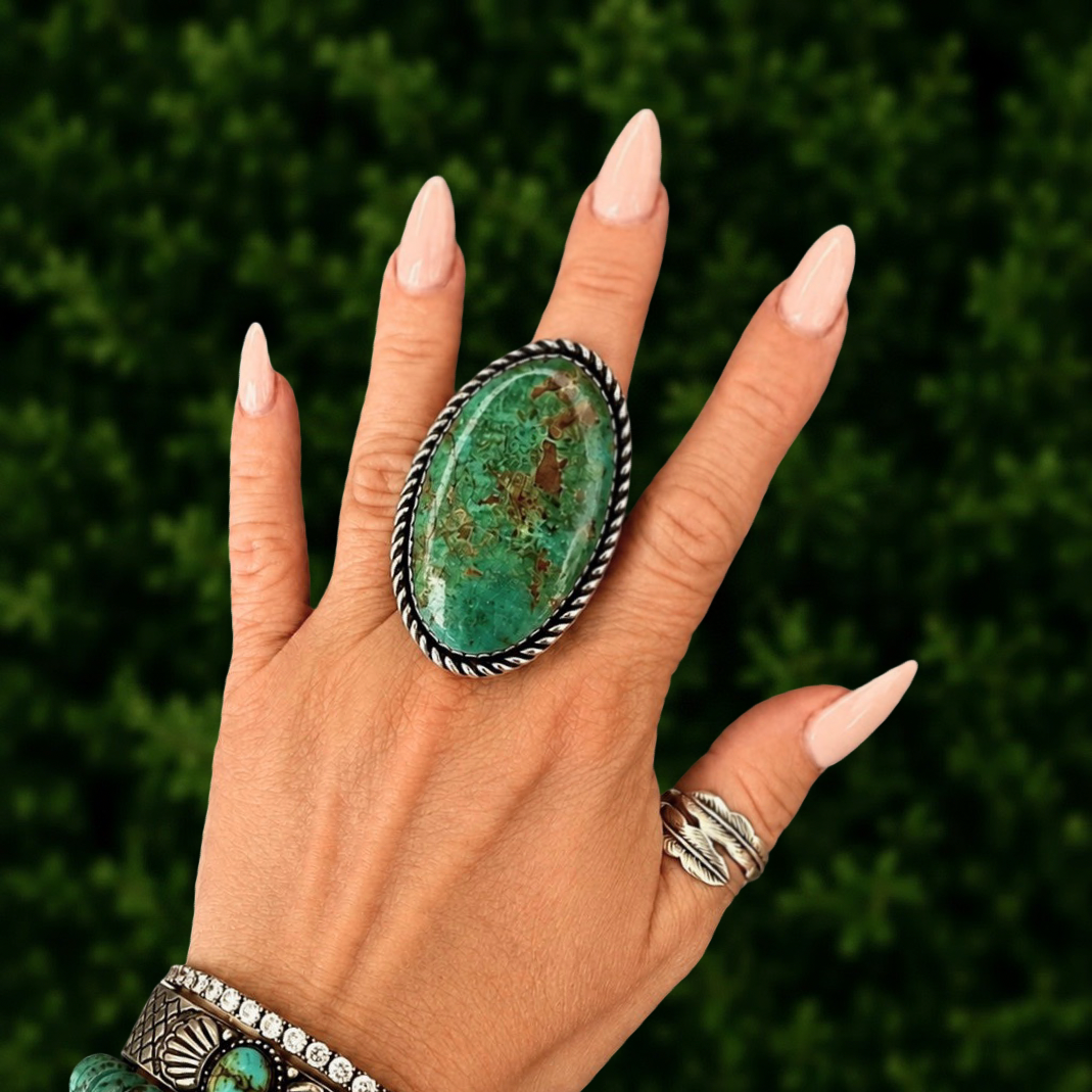 Tyrone Turquoise ring handcrafted by Native American artist Virdell Begay