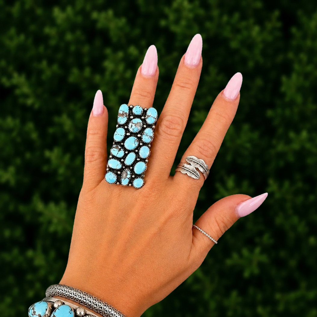 Golden Hills Turquoise ring handcrafted by Native American artist Anna Spencer
