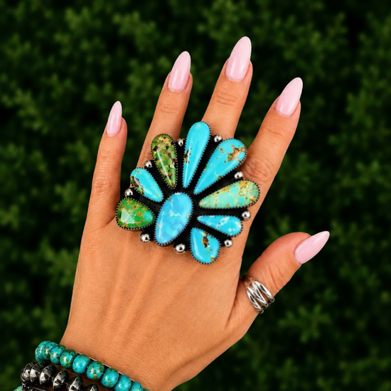 Kingman Turquoise ring handcrafted by Native American artist Marcus Chavez