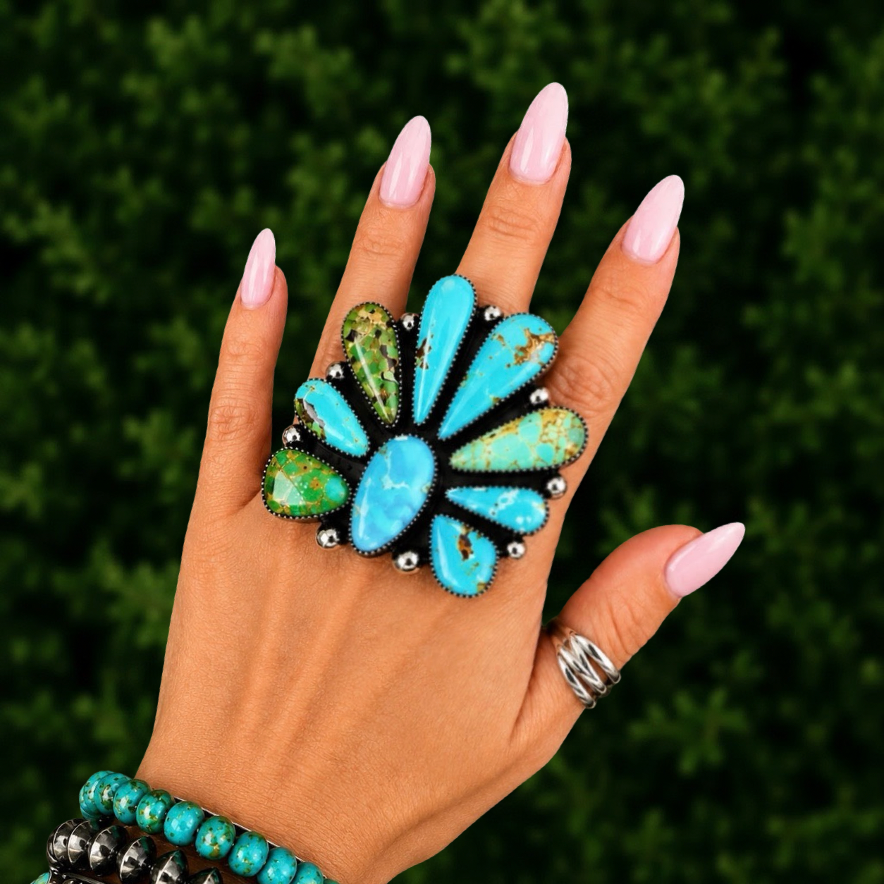 Kingman Turquoise ring handcrafted by Native American artist Marcus Chavez
