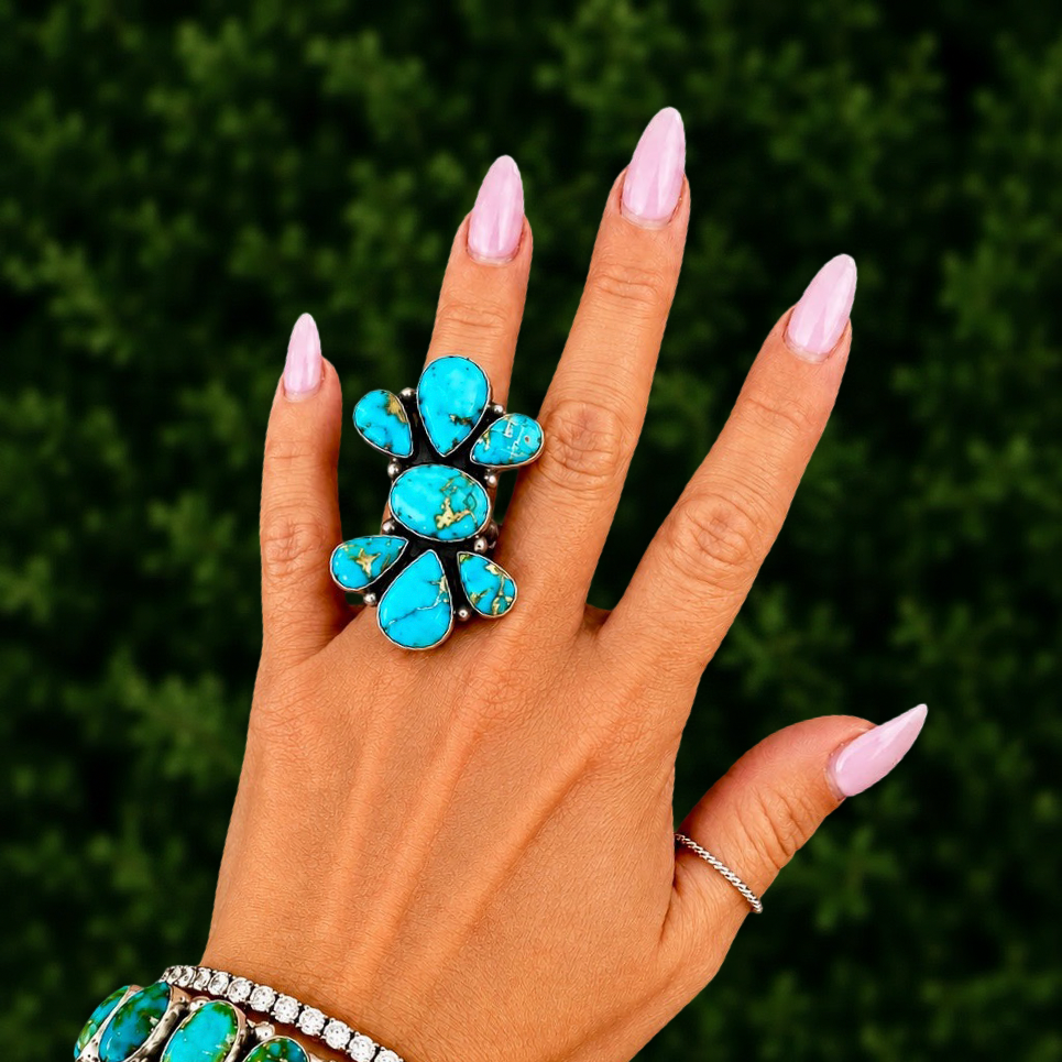 Sonoran Gold Turquoise ring handcrafted by Native American artist Russell Sam