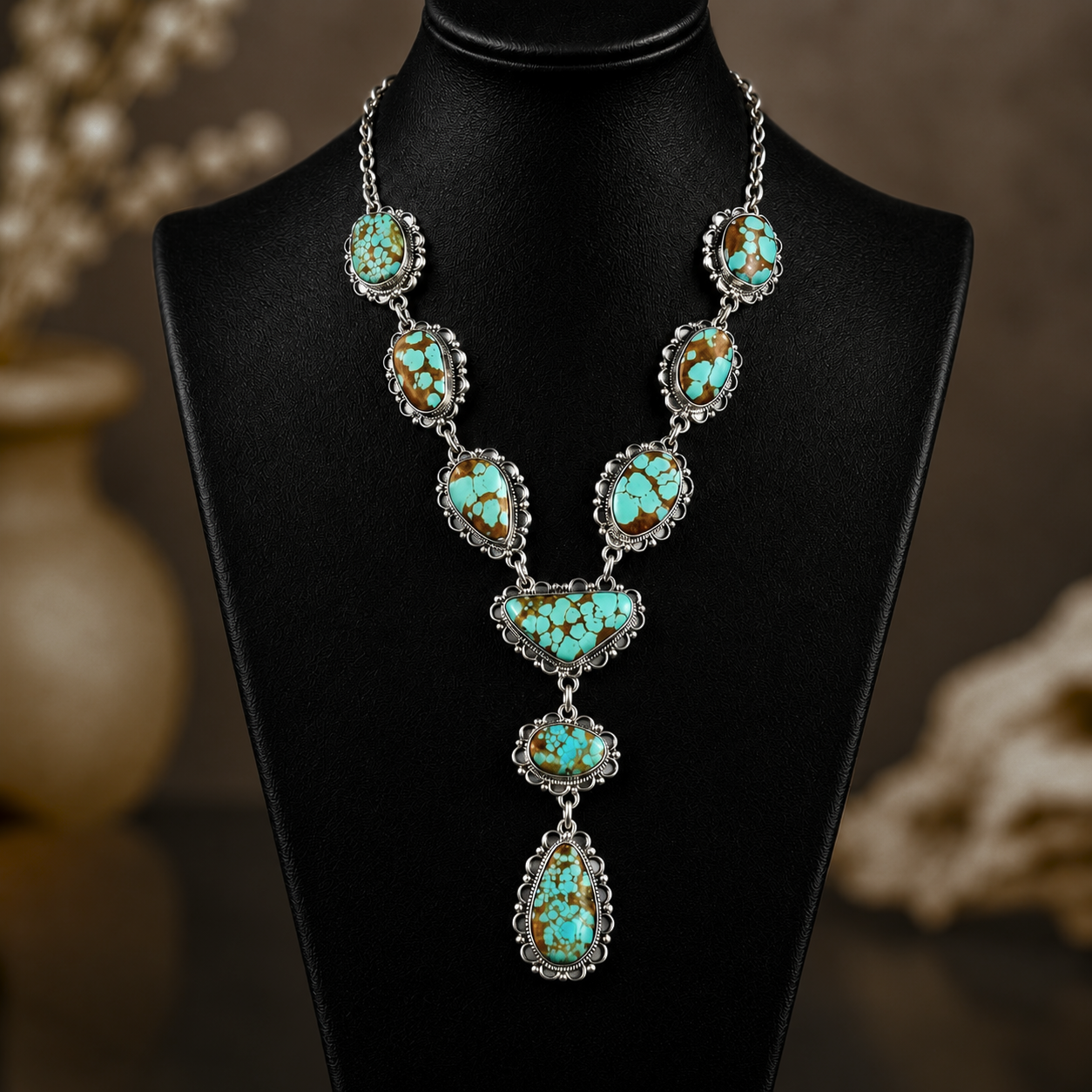 Mine #8 Turquoise lariat handcrafted by Native American artist Freeda Martinez