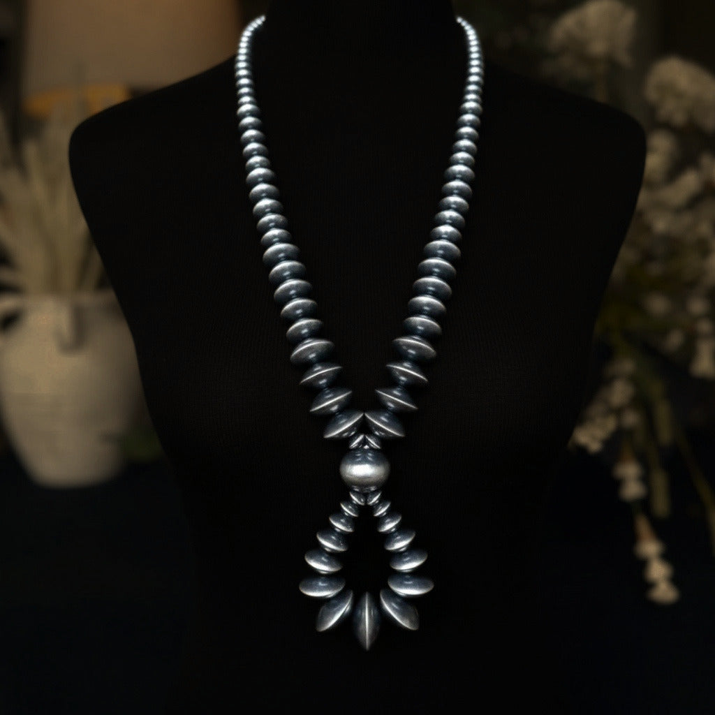 Sterling Silver jacla navajo pearl necklace handcrafted by Native American artist Tonisha Haley