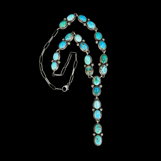 Carico Lake Turquoise lariat handcrafted by Native American artist Bob Becenti