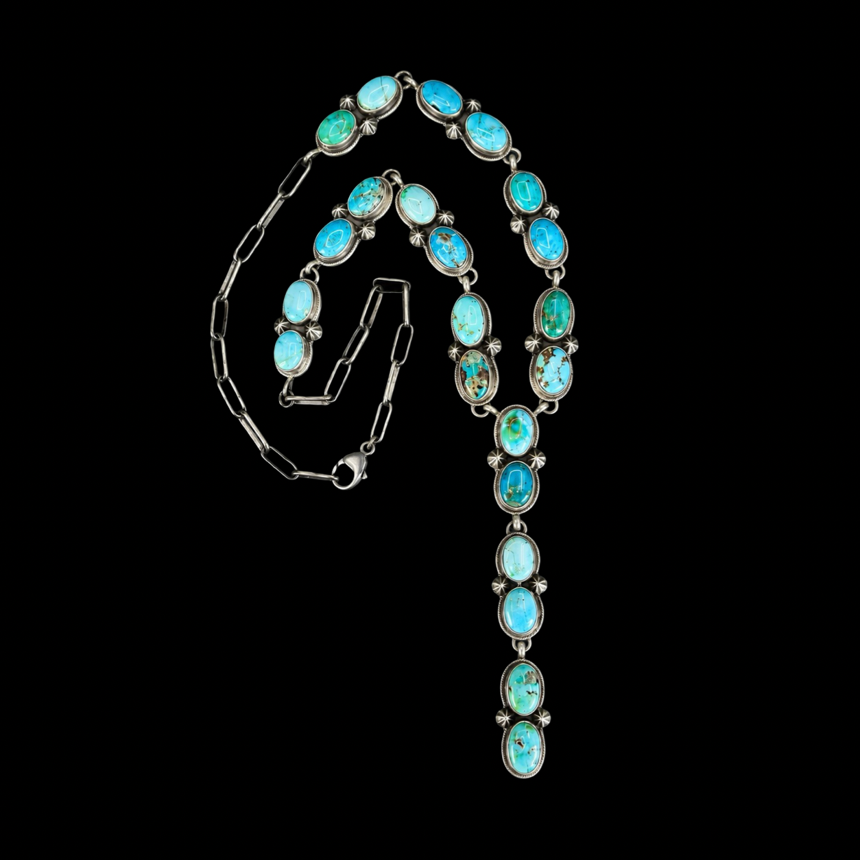 Carico Lake Turquoise lariat handcrafted by Native American artist Bob Becenti