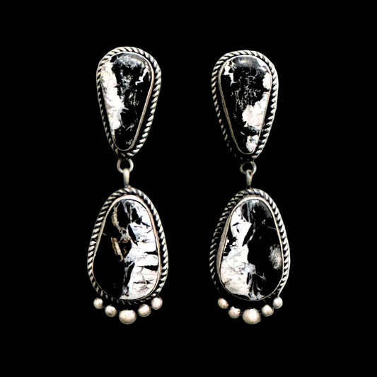 White Buffalo Dolomite earrings handcrafted by Native American artist La Rose Ganadonegro