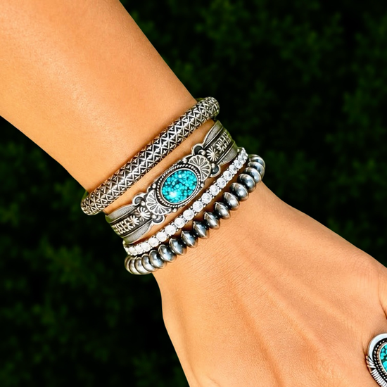 Natural Birdseye Kingman Turquoise bracelet handcrafted by Native American artist Happy Piasso