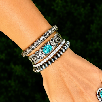 Natural Birdseye Kingman Turquoise bracelet handcrafted by Native American artist Happy Piasso