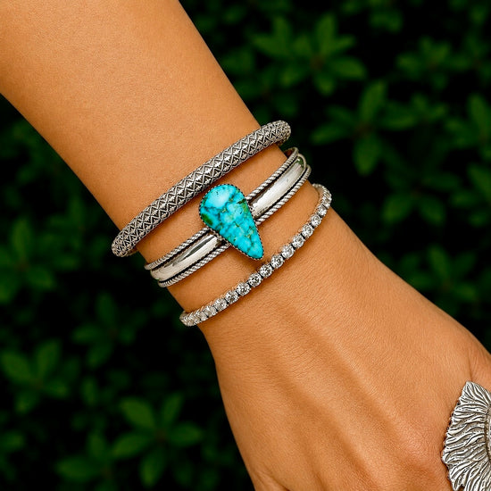 Kingman Stacker bracelet handcrafted by Native American artist Jeanette Yazzie