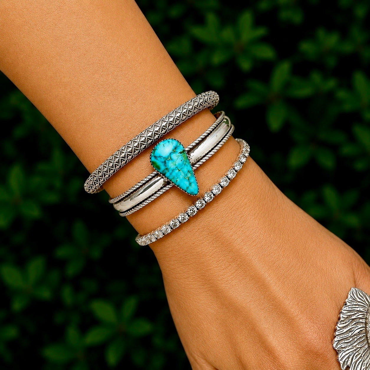 Kingman Stacker bracelet handcrafted by Native American artist Jeanette Yazzie