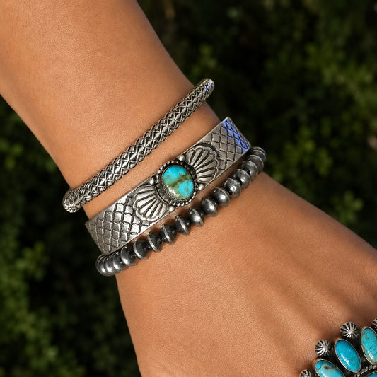 Sonoran Gold Turquoise cuff handcrafted by Native American artist Calvin Martinez