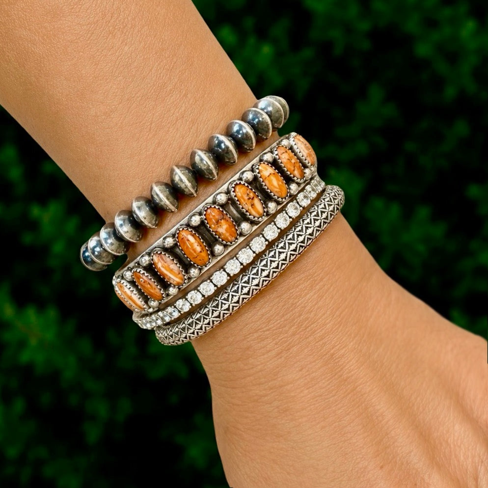 Spiny Oyster cuff handcrafted by Native American artist Virdelle Begay