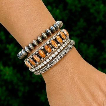 Spiny Oyster cuff handcrafted by Native American artist Virdelle Begay