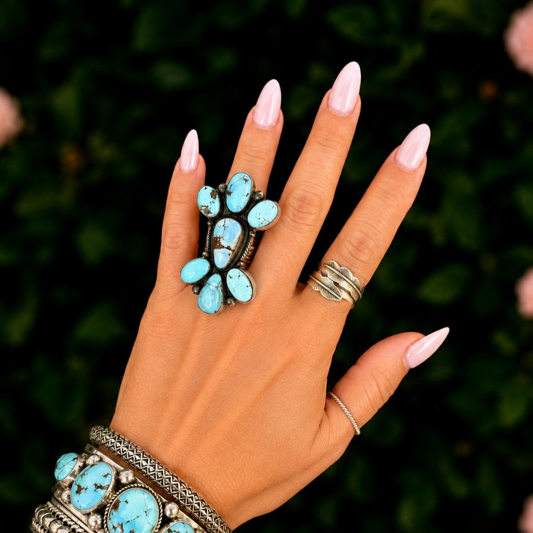 Golden Hills Turquoise ring handcrafted by Native American artist Tricia Smith