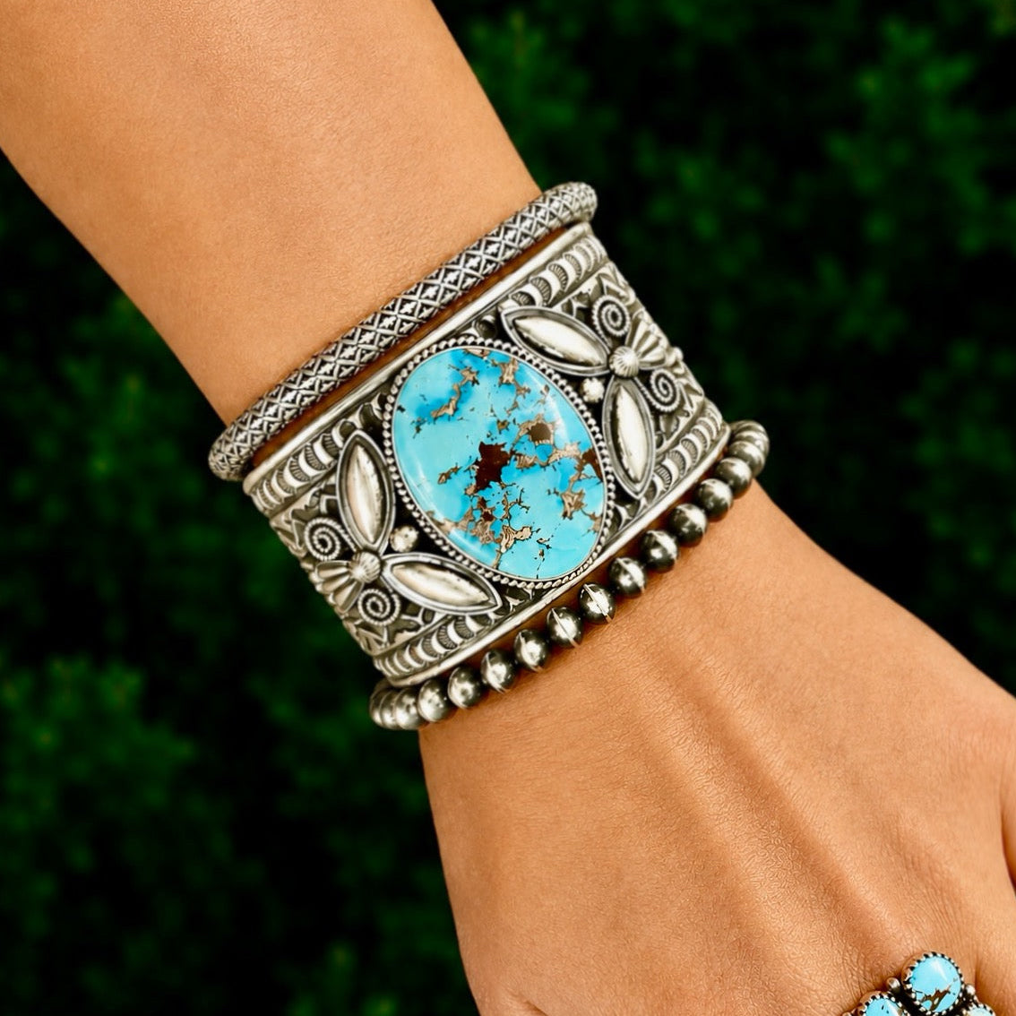 Golden Hills Turquoise bracelet handcrafted by Native American artist Andy Cadman