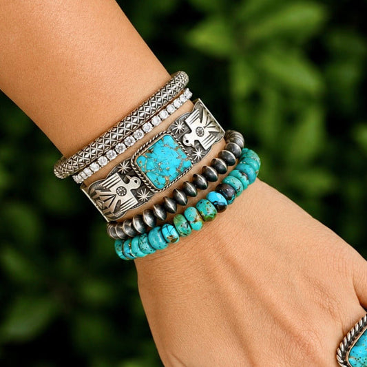 Natural Royston Turquoise cuff handcrafted by Native American artist Andy Cadman